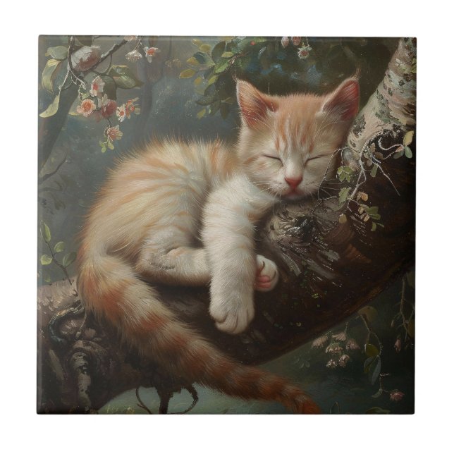 Azulejo Gatito durmiendo en una cosecha de árbol (Frente)