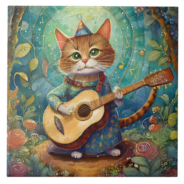 Azulejo Gatito tocando la guitarra (Frente)