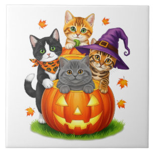 Azulejo Gatitos Lindos Calabaza Halloween Espeluznante Tem