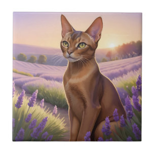 Azulejo Gato abisinio en campo de lavanda