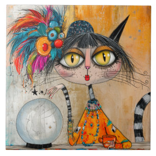 Azulejo Gato adivino místico caprichoso