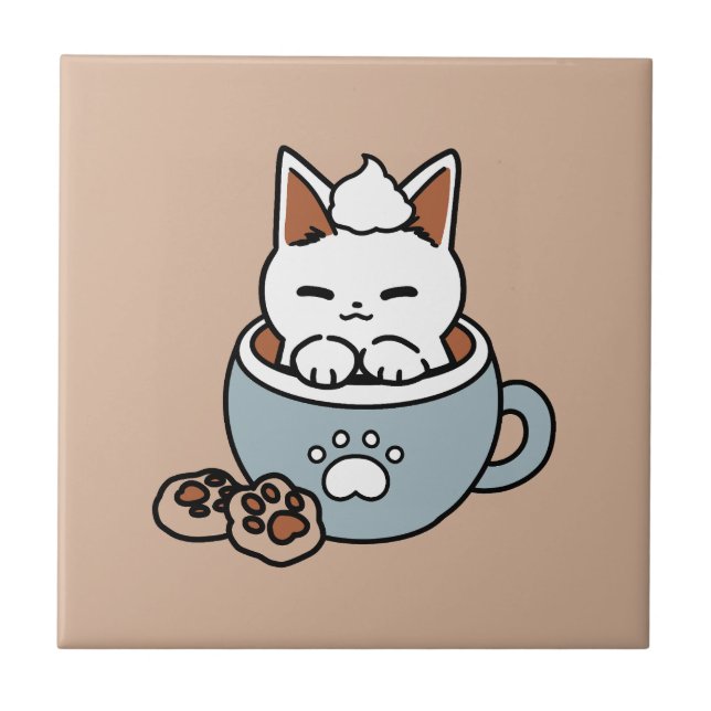 Azulejo Gato adorable en diseño de vacaciones de peluche - (Frente)