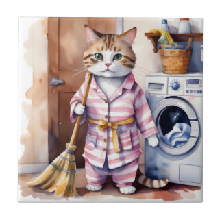 Azulejo Gato adorable en pijamas haciendo honestidad a la