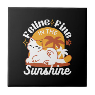 Azulejo Gato Adorable relajante al sol - Mascota de verano