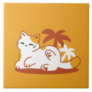 Azulejo Gato Adorable relajante al sol - Mascota de verano