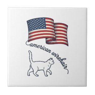 Azulejo Gato American Wirehair Patriótico Diseño Vintage_1