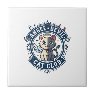 Azulejo Gato Ángel Diablo Regalo para Mamá Gato - Ángel Di