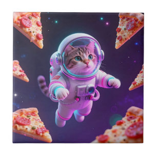 Azulejo Gato Astronauta Adorable Flotando en una Aventura