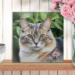 Azulejo Gato Atigrado Diluto Elegante y Bonito en Jardín 