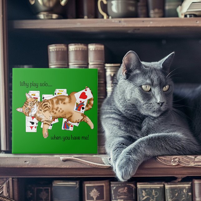 Azulejo Gato atigrado naranja divertido jugando cartas de  (Subido por el creador)