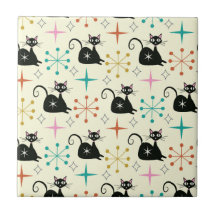 Gato atómico negro de mediados del siglo con estal