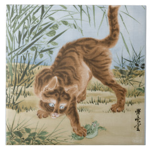 Azulejo Gato Atrapando Una Rana