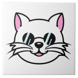 Azulejo Gato blanco con gafas negras / gafas de sol