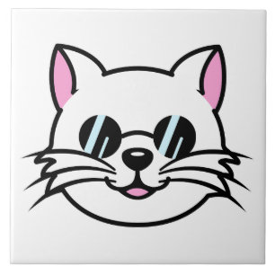 Azulejo Gato blanco con gafas negras / gafas de sol