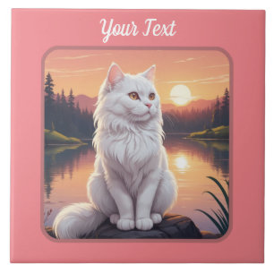 Azulejo Gato blanco junto al lago