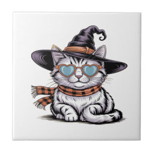 Azulejo Gato Bruja Genial Gato De Halloween Adorable Con G