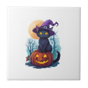 Azulejo Gato brujo en una calabaza