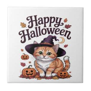 Azulejo Gato Calabaza Feliz Halloween