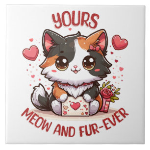 Azulejo Gato Calico Adorable Día de San Valentín