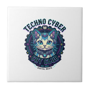 Azulejo Gato Ciber Techno Diseño Divertido Amante de los G