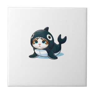 Azulejo Gato con camiseta de tanque de disfraz de orca