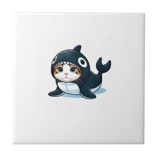 Azulejo Gato con camiseta de tanque de disfraz de orca (Frente)
