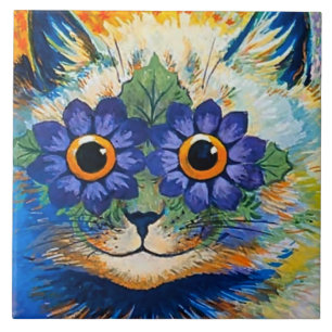 Azulejo “Gato con Pétalos Azules” de Louis Wain