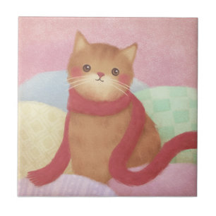 Azulejo Gato Con Un Ilustracion Rojo De Carne