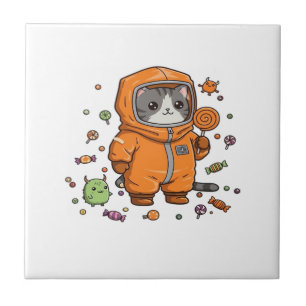 Azulejo Gato Cute Hazmat de Halloween Dulce Monstruo Diver