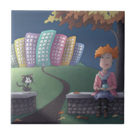 Azulejo Gato Dama en el parque Tile de cerámica