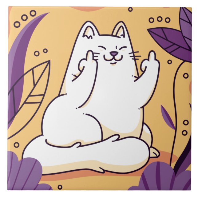 Azulejo Gato dándole el dedo (Frente)