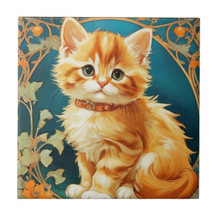 Azulejo Gato de Alphonse Mucha Art Nouveau