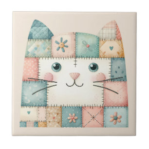Azulejo Gato de cara falsa de patchwork pastel cottage