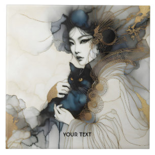 Azulejo Gato de Chica japonés con fantasía