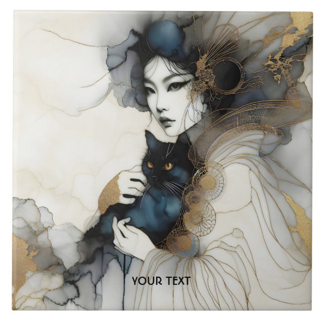 Azulejo Gato de Chica japonés con fantasía (Frente)