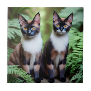 Azulejo Gato de chocolate siamés gemelos, mosaico cerámico