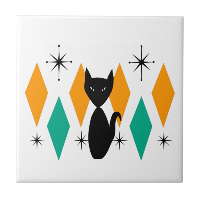 Azulejo Gato de diamantes de estallidos atómicos modernos  (Frente)