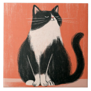 Azulejo Gato de esmoquin minimalista orgulloso sobre naran