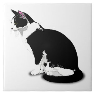 Azulejo Gato de Esmoquin Negro y Blanco Personalizado