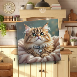 Azulejo Gato de grisácea suave con collar de diamante