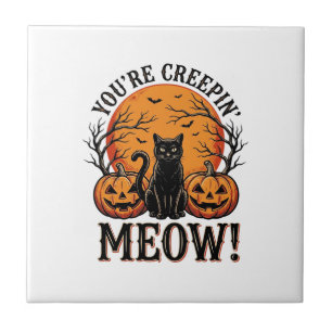 Azulejo Gato de Halloween antiguo Meow engraving_1