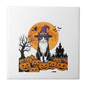 Azulejo Gato de Halloween Bruja Calabaza Vintage Espeluzna