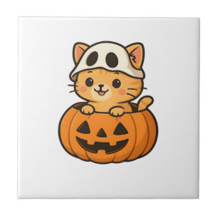 Azulejo Gato de Halloween dentro de una calabaza Camiseta 