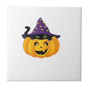 Azulejo Gato de Halloween en calabaza � Pegatina de gatito