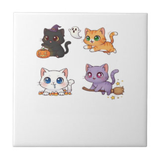 Azulejo Gato de Halloween Felino Espeluznante y Elegante