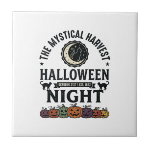 Azulejo Gato de Halloween Gatos Negros Calabazas Vintage D