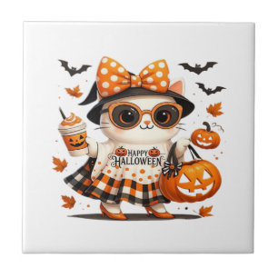 Azulejo Gato de Halloween lindo � Gatito bruja Kawaii con