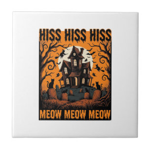 Azulejo Gato de Halloween Miau Espeluznante Casa de Bruja 