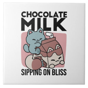 Azulejo Gato de Leche Chocolate Kawaii – Bebida Acogedora 