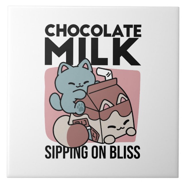 Azulejo Gato de Leche Chocolate Kawaii – Bebida Acogedora  (Frente)